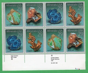 Scott #2703a (2700-03) Mineralien Reißverschluss Block mit 8 Briefmarken - postfrisch - Bild 1 von 2
