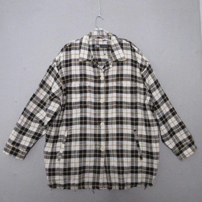 Zara Top Women XXL Plaid Grunge Fray Hem Oversized Relaxed Cotton Blend Comfort - Image 1 of 4