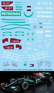 1/32 Decals per Mercedes W12 2021 Hamilton BottasSlot Cars F1 TBD846 - Picture 1 of 1