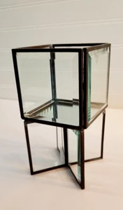 Square Beveled Glass Metal Votive Candle Holder Mirror bottom Plant Stand 6.5"H - Picture 1 of 15