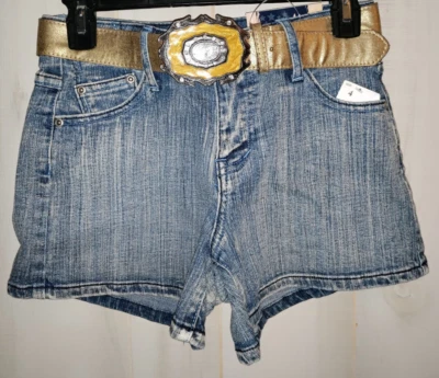 NUEVO CON ETIQUETAS MUJER L.A. BLUES CINCO BOLSILLOS DENIM DESGASTADO CORTO CORTO CON CINTURÓN TALLA 4 Foto 1 de 3