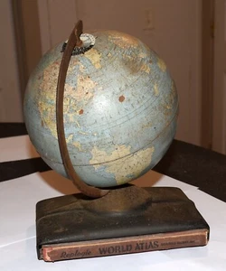 1954 REPLOGLE GLOBE 10” Metal BASE Atlas Book Vintage - Picture 1 of 9