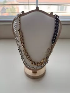 Clear Crystal Glass Beaded Necklace Silver Gun Tone 2 Strand Chain Biriolette - Picture 1 of 5