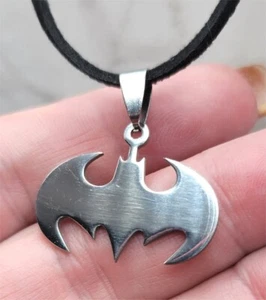 Stainless Steel Batman Emblem Guitar Pick Necklace with Black Suede Cord - Picture 1 of 6