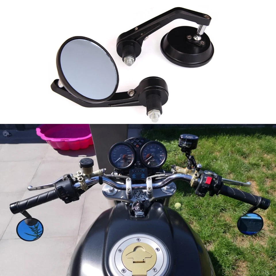 Black Motorcycle Round 7/8" Handle Bar End Mirrors For Honda Yamaha Suzuki US - Image 1 of 4