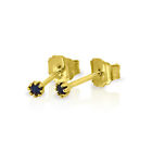 9ct Gold & Genuine Gemstone 2mm Round Stud Earrings Sapphire Ruby Emerald Garnet