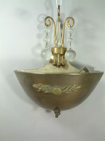 Antique/Vintage Wall Sconce Crystal Brass & Tin Needs Rewiring LOOK! Cover