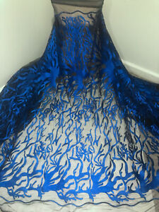 Royal Blue Black Embroidery Lace Fabric 50” Width Sold By The Yard