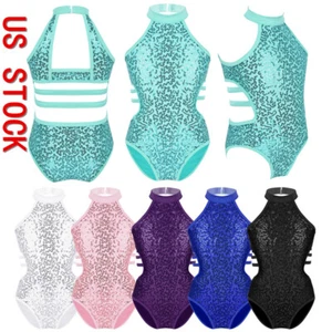 Niñas Lentejuelas Leotardos Tirantes Espalda Gimnasia Body Baile Mono Mameluco - Imagen 1 de 40
