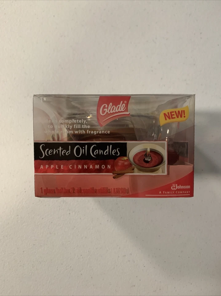 4 Glade Scented Oil Candles Apple Cinnamon 4 Glass Holder 8 Candle Refills
