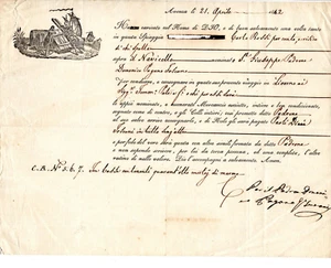 T33- 80483. April 1842 Italy Sailor's Certificate Carlo Rossi w Giuseppi Padrone - Picture 1 of 2