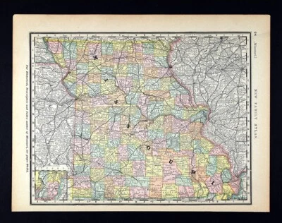 1882 Watson Map Missouri St. Louis Columbia Jefferson Kansas City Springfield MO - Imagem 1 de 4