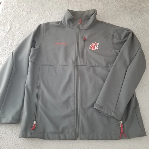 Washington State Cougars Columbia Jacket Mens Large Gray Full Zip Soft Shell Cover
