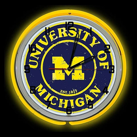 19" Michigan Wolverines Yellow Neon Clock Man Cave Bar Garage Football Cover