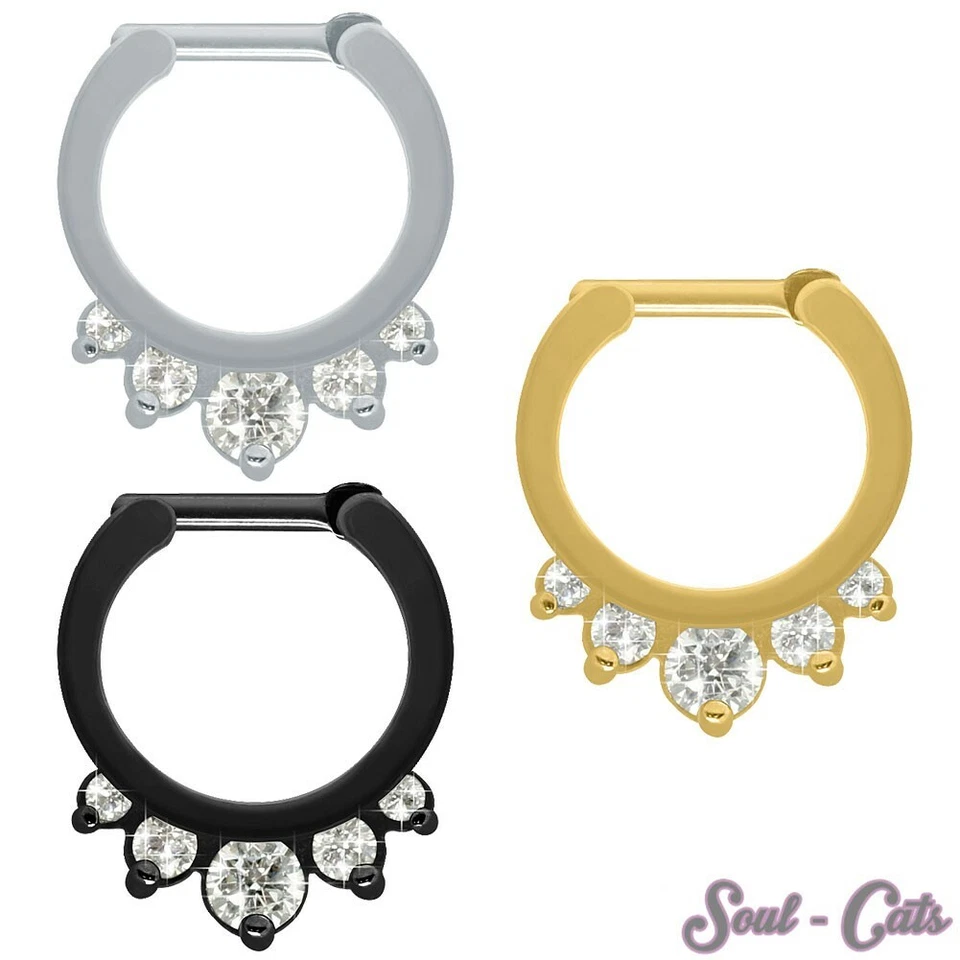 Piercing Septum mit Strasssteinen Nasenpiercing Edelstahl Klickverschluss Strass - Bild 1 von 1