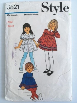 Retro 1970s Child's Dress Pattern | Size 2 | Vintage STYLE 3821 - Image 1 of 3