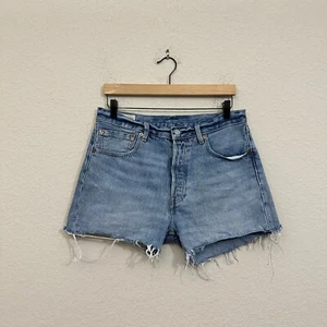 LEVI'S Premium 501 '93 High-Rise Cut-Off Jean Shorts Button Fly in Blue Sz 32 - Picture 1 of 9