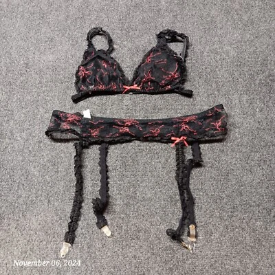 Sujetador y liguero vintage de encaje Bestform para mujer mediano 32 negro y rojo Foto 1 de 4
