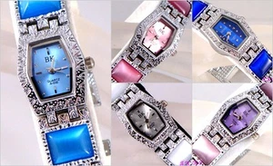 Vintage Antique Chic Deco Look Silver Electric Cat Eyes Feature Bracelet Watch - Picture 1 of 27