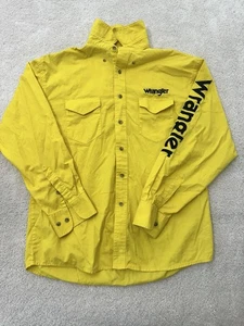 Wrangler Shirt Men L Yellow Embroidery Rodeo Ranch Western Brushpopper Cowboy - Picture 1 of 9