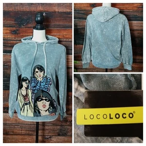 Loco Loco Hoodie Girls Size 12 13 Hooded Sweatshirt Dyed Fashion Print Gray NWT - Picture 1 of 11