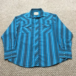Wrangler Shirt Mens L Blue Striped Western Pearl Snap Long Sleeve Cowboy Yoke - Picture 1 of 8