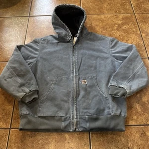VTG Carhartt J130 STM Hooded Jacket Storm Blue Gray Quilt Line READ - Picture 1 of 11