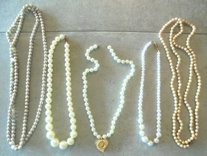 5 x Halsketten Perlen hell/beige verschiedene Konvolut versch. Designs Nr. 7050 - Bild 1 von 6