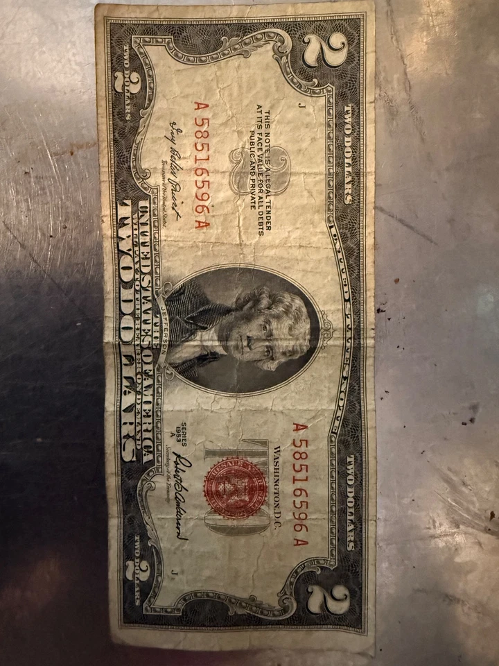 ⭐ Vintage 1953 Red Seal $2 Bill – United States Note – Series A58516596A ⭐ - Image 1 of 2