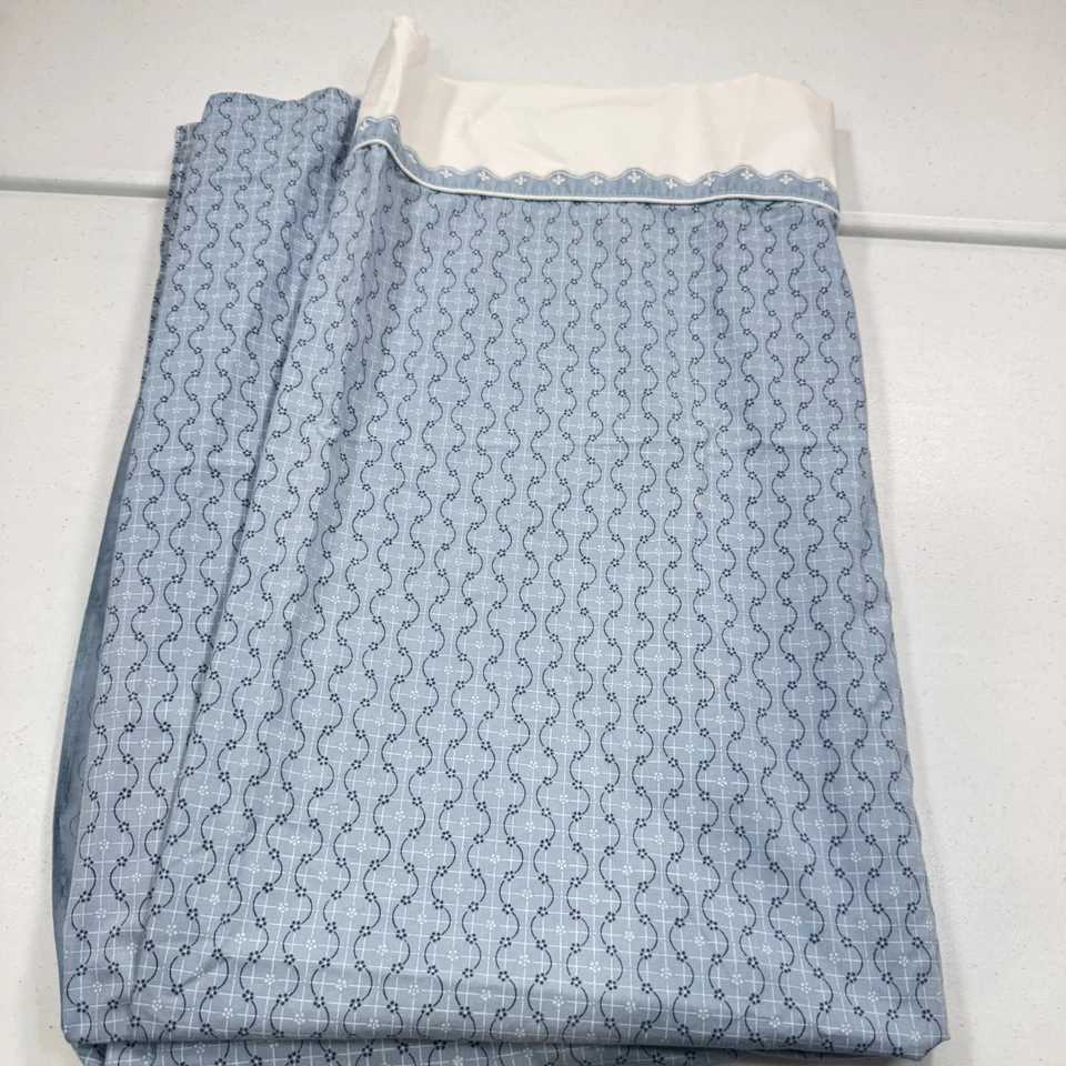 vintage jcpenney twin flat sheet cotton blend percale blue stripes floral y2k 90 - Image 1 of 4