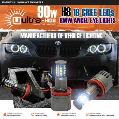 H8 90W BMW LED ANGEL EYES MARKER: E82 E87 E90 LCI E92 E93 X1 E70 X5 X6 LUX A3 - Image 1 of 2