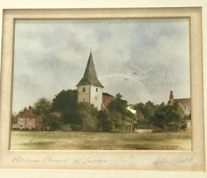 Signierter Albert Jupp Künstlerdruck gerahmt Bosham Kirche W. Sussex Kapelle gelistet - Bild 1 von 6