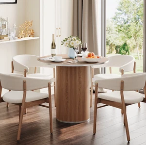 Runder Esstisch Esszimmertisch mit rundem Holzsockel Küchentisch 80cm Walnuss DE - Bild 1 von 6