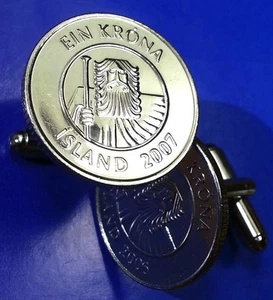 Island Nordische Mythologie Landvættir (Geister des Landes) Krone Münze Manschettenknöpfe! - Bild 1 von 2