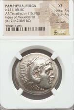 Pamphylia, Perga Alexander The Great III Tetradrachm NGC XF 4/4 Ancient Coin.