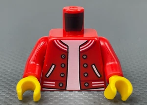 LEGO Minifigure Torso Red Jacket Striped Trim Silver Buttons Pockets White Shirt - Picture 1 of 7