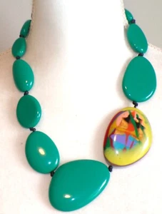 Sobral Kandinsky Encantador Biscay Green & Reversible Bead Artist Made Necklace - Picture 1 of 9