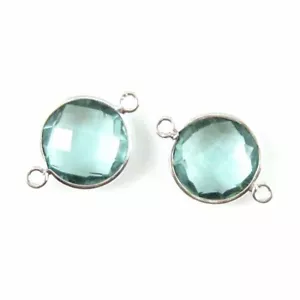 Einfassung Edelstein Glieder - Sterlingsilber - facettierte Münzform - Aqua Quarz (2 Stück) - Bild 1 von 2