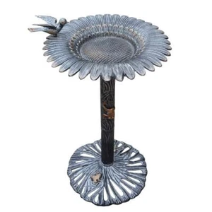 Unbranded Bird Bath 18.25"x30.25" Round Cast Aluminum Metal Sunflower Silver - Picture 1 of 5