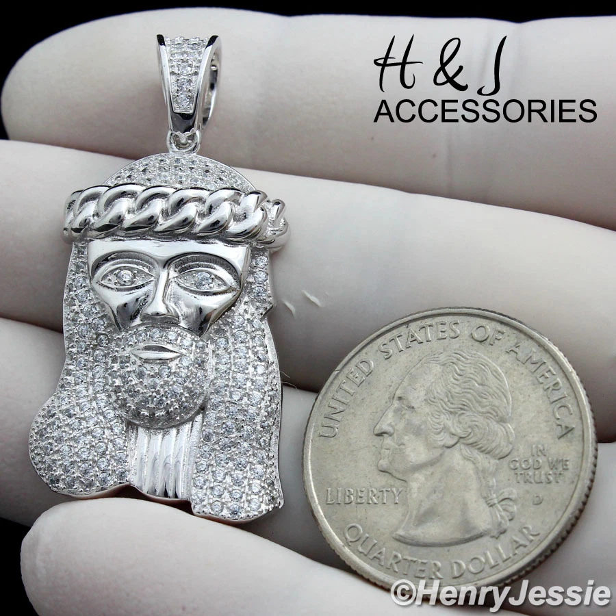 COLGANTE CON DIJE CARA DE JESÚS CHAPADO EN PLATA/ORO CIRCONITA HELADA PLATA ESTERLINA 925 PARA HOMBRE*P135 Foto 1 de 1