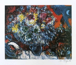 Marc CHAGALL Bouquet de Fleur Amants Liebhaber mit Blumen Print 23-1/2 x 31 - Bild 1 von 1