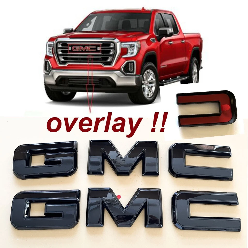 2020+ GMC Sierra Denali HD Front & Rear GLOSS BLACK OVERLAY Emblems - Image 1 of 1