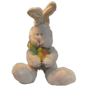American Greetings Easter Bunny White Plush Colorful Egg Ribbon Stuffed - Picture 1 of 8