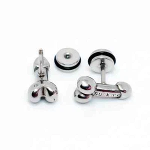 PENIS Earrings Stainles Steel Silver Punk Biker 1/2" Penis Dick ONE Stud Ear NEW - Picture 1 of 3