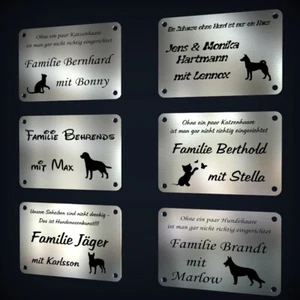 EDELSTAHL TÜRSCHILD NAMENSSCHILD MIT LASERGRAVUR: HUND, KATZE & TEXT NACH WUNSCH - Bild 1 von 14