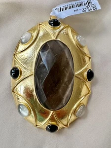Stephanie Kantis Czar Pendant Large Smoky Topaz Onyx 24K Gold Plated RARE $685 - Picture 1 of 10
