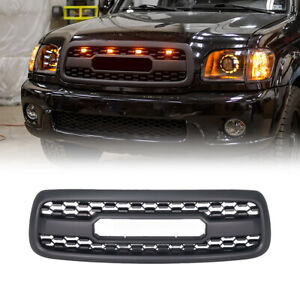 Front Bumper Grille w/Amber Lights For 2001-2004 Toyota Sequoia Matte Black ABS