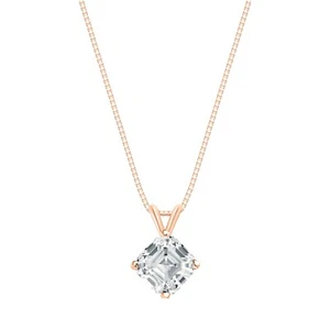 IGI F/VS 1.75 Ct Turned Asscher Lab Created Grown Diamond Pendant 14K Rose Gold - Picture 1 of 2