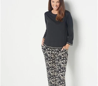 AnyBody Brushed Jersey Printed Sleep Set-Black Animal-Small-NEW-A453278 - Изображение 1 из 4