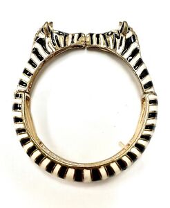 Vintage Gold Zebra Bangle Bracelet Double Head Black and White Enamel Stretch